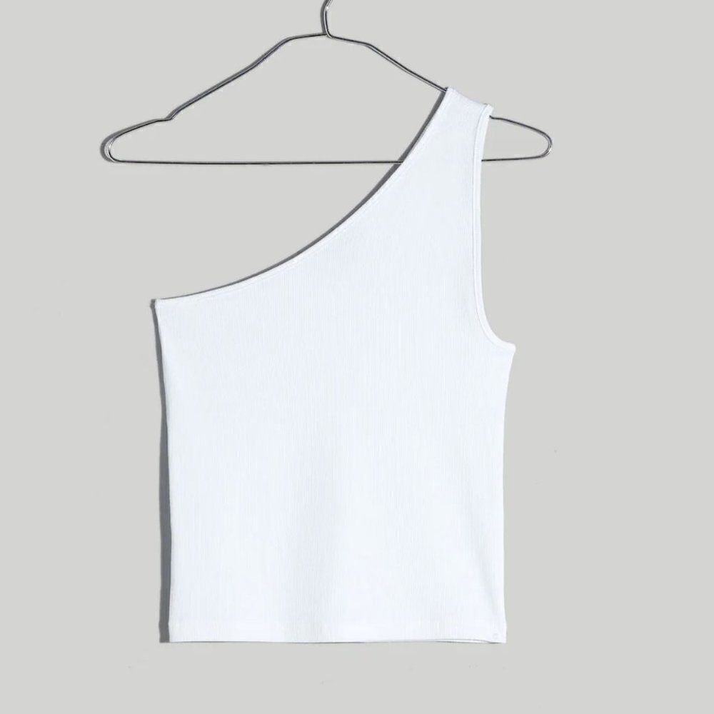 Madewell nj772 Supima® Rib One-Shoulder Tank white XS NWT
